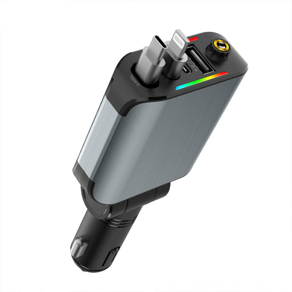 شاحن سيارة 4-في-1 بقدرة 120 واط — رأس دوّار، شحن سريع USB/Type-C مع منافذ متعددة