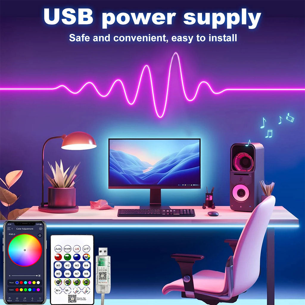 شريط إضاءة LED ذكي بتقنية Bluetooth مع تحكم عبر التطبيق ✨